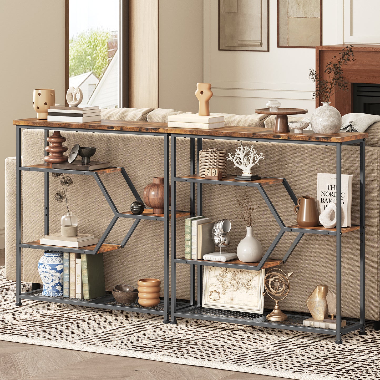 2 sets of rustic brown console table
