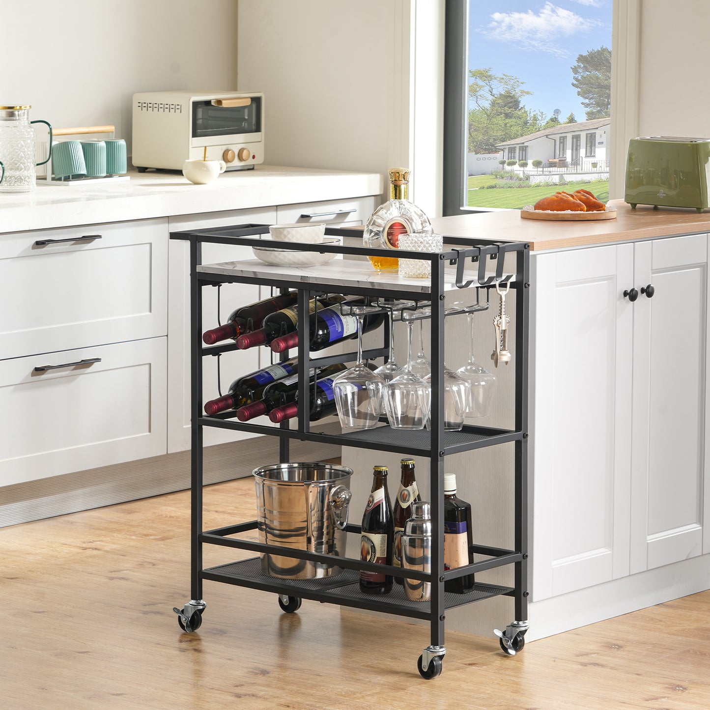 MAHANCRIS 3-Tier Rolling Bar Cart