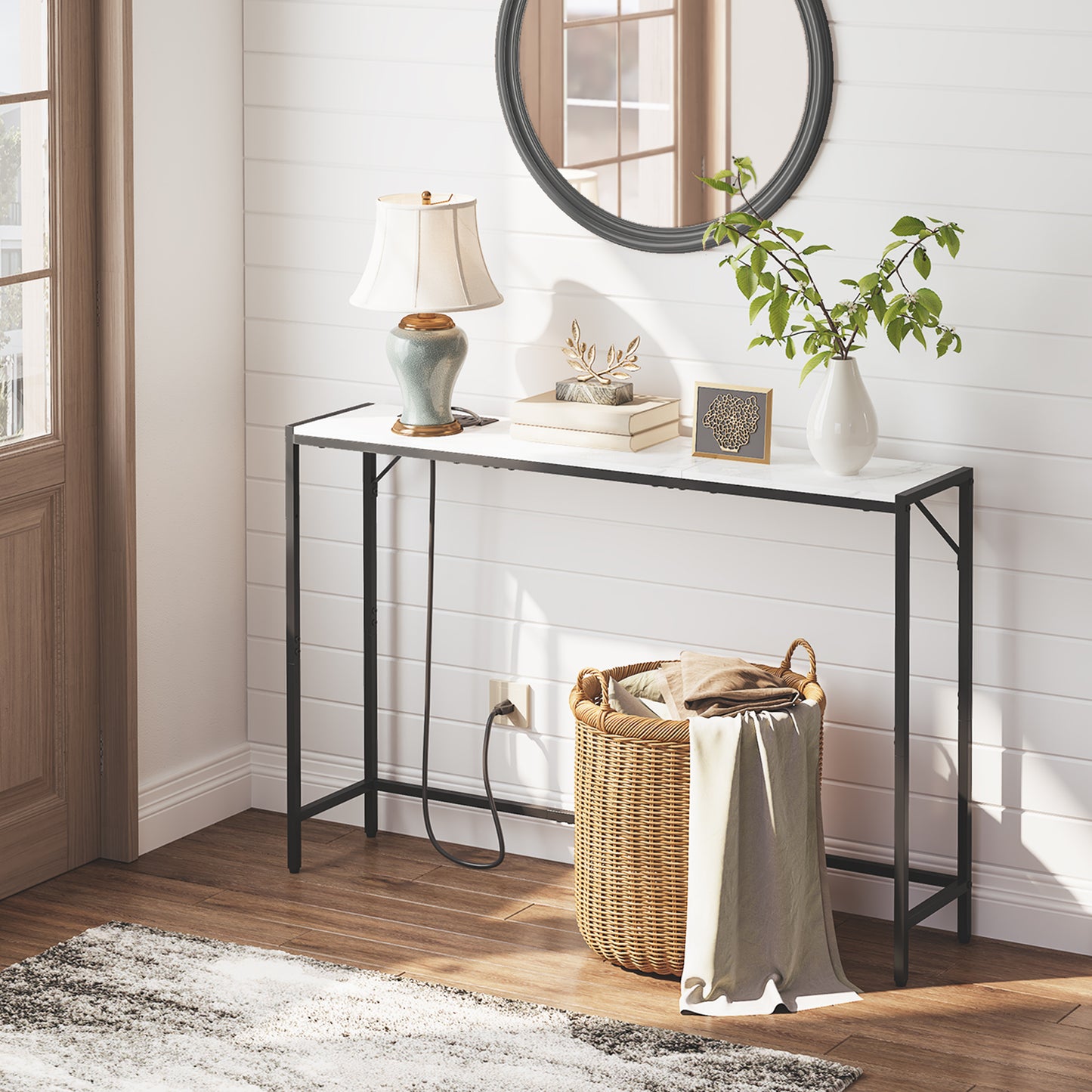 MAHANCRIS 43.3" Slim Console Table with Charging Station