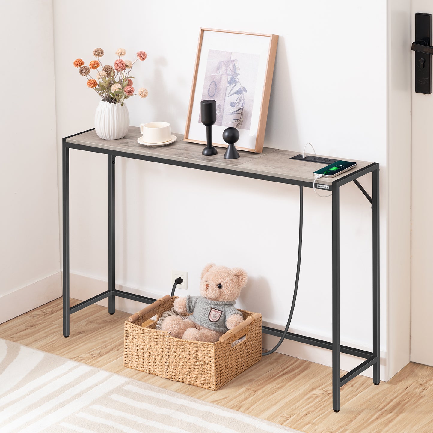 MAHANCRIS 43.3" Slim Console Table with Charging Station