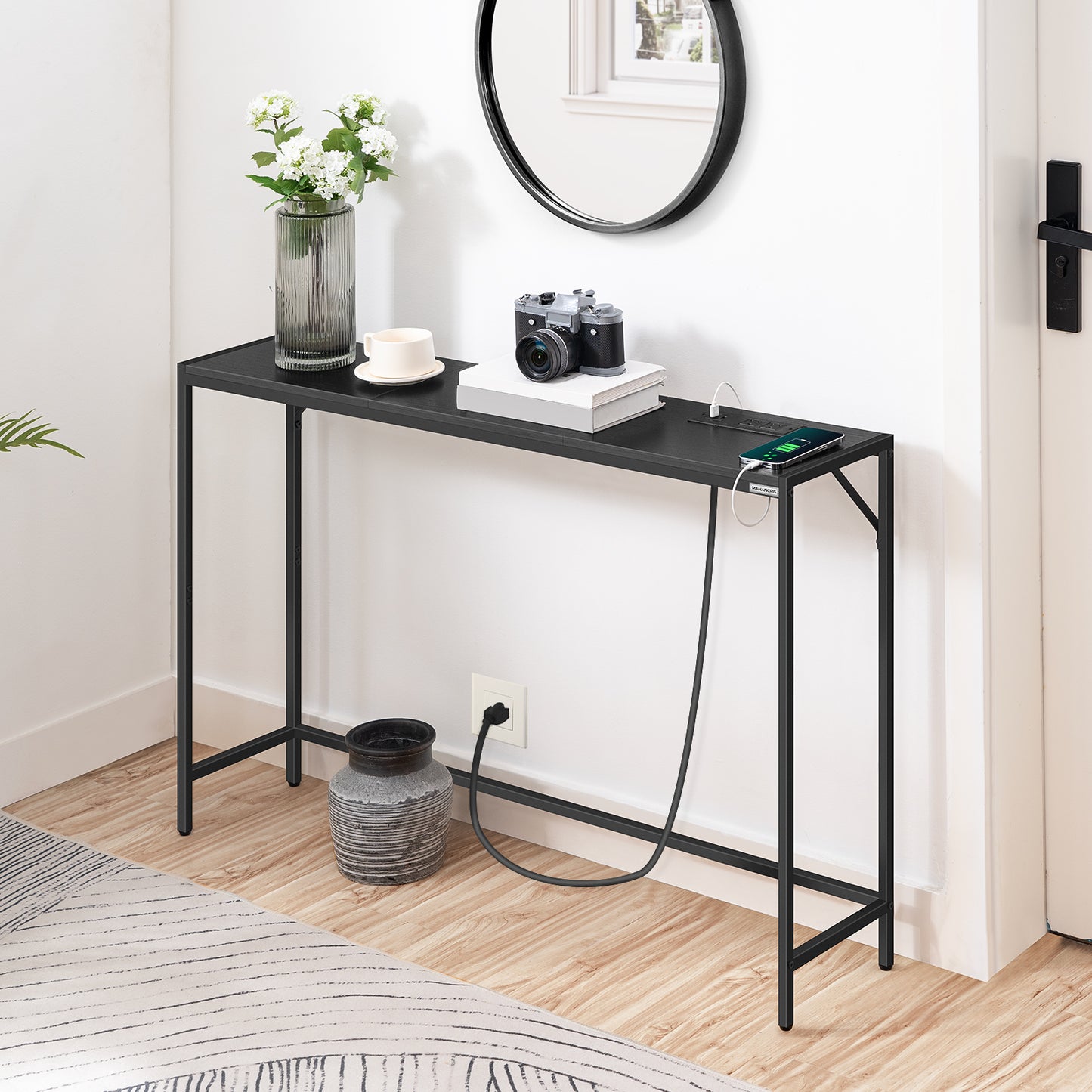 MAHANCRIS 43.3" Slim Console Table with Charging Station