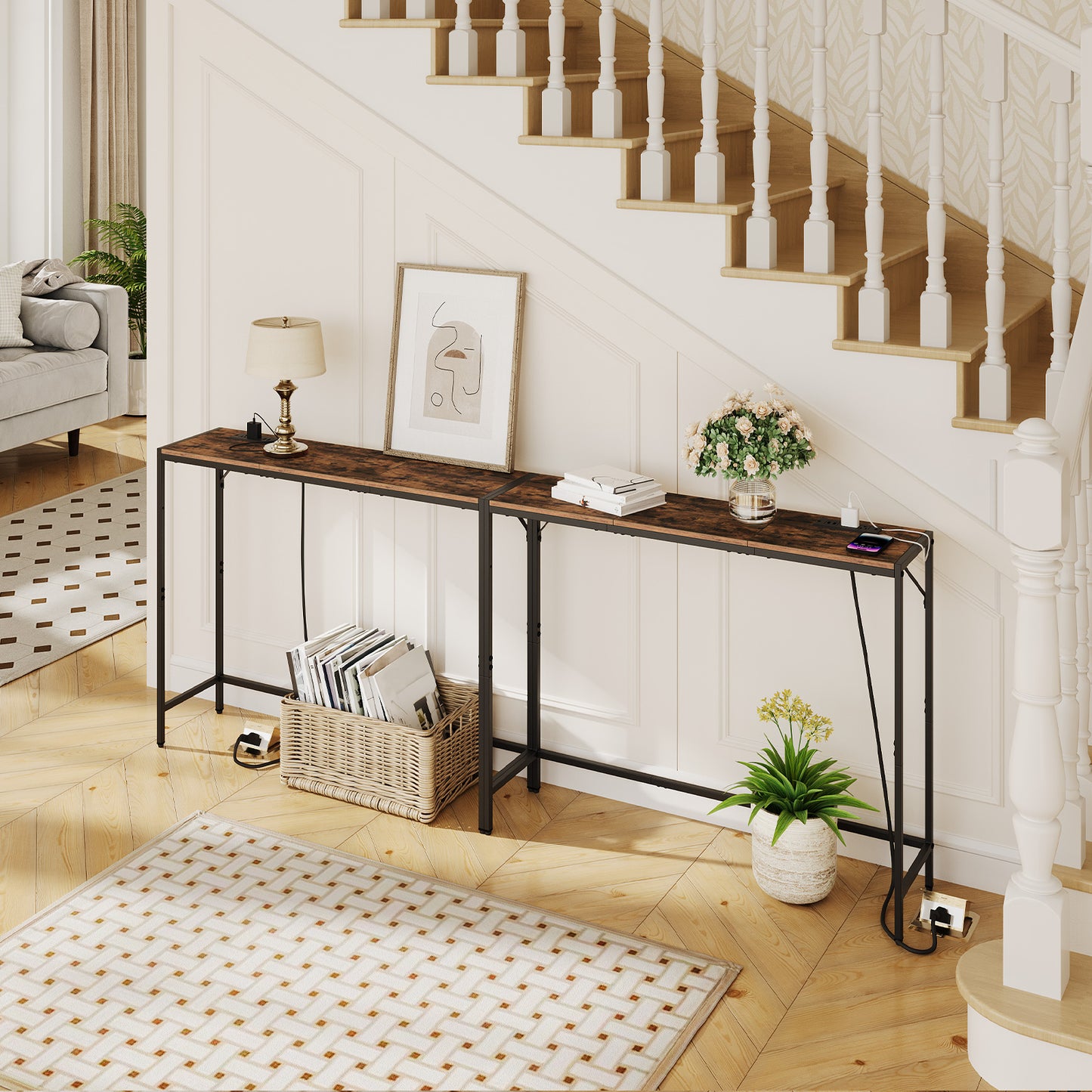 MAHANCRIS 43.3" Slim Console Table with Charging Station