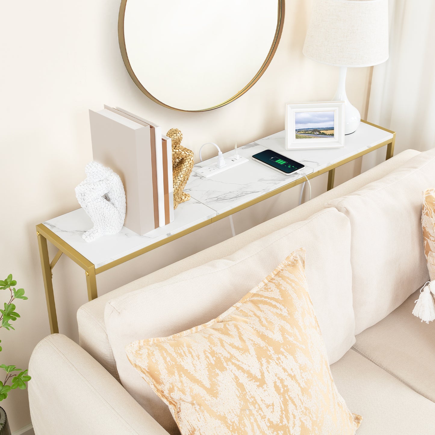 MAHANCRIS 43.3" Slim Console Table with Charging Station
