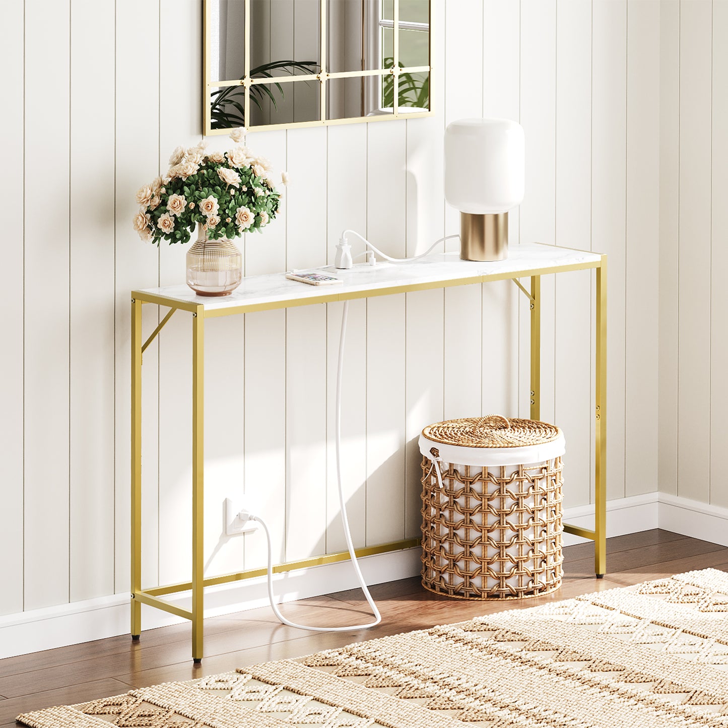 MAHANCRIS 43.3" Slim Console Table with Charging Station