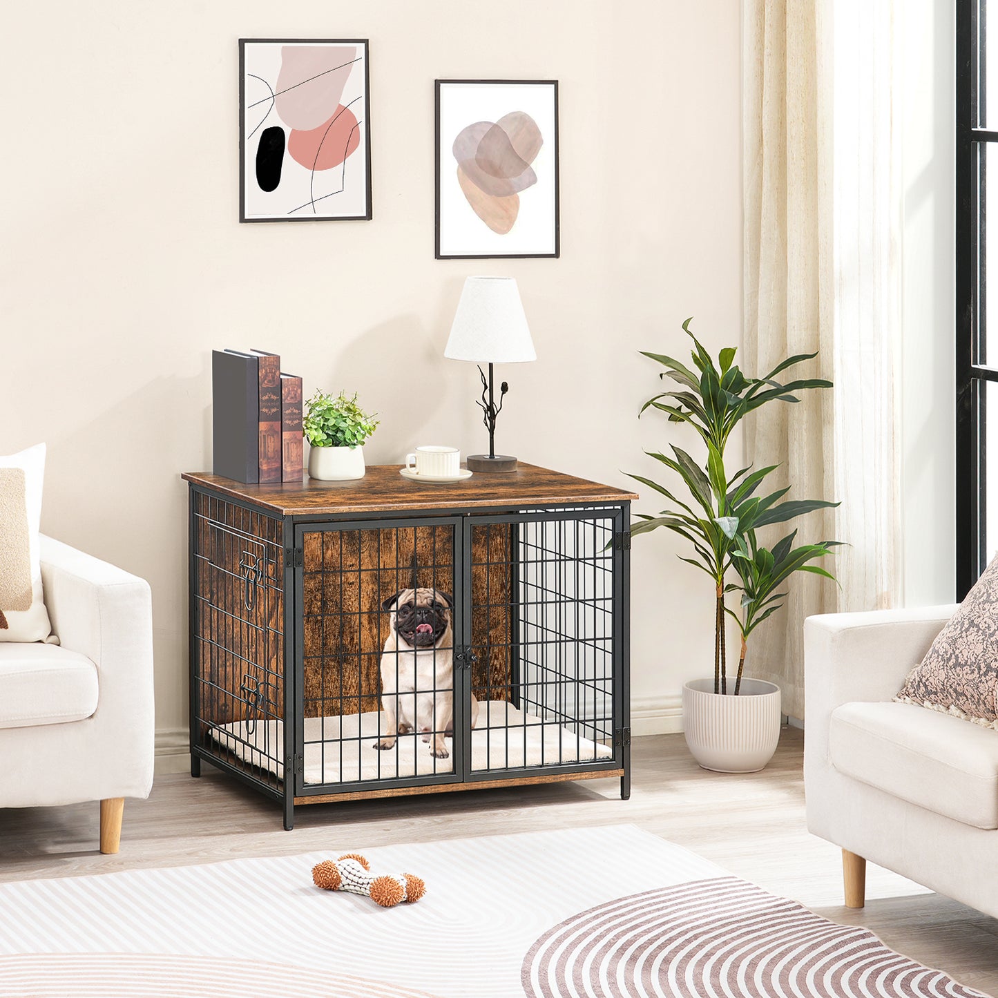 rustic brown dog crate table