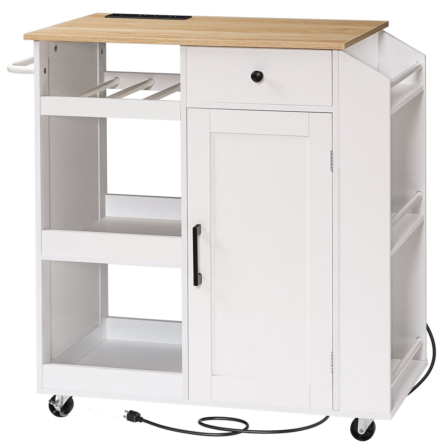 MAHANCRIS Mobile Kitchen Island with Power Outlet & Wine Rack