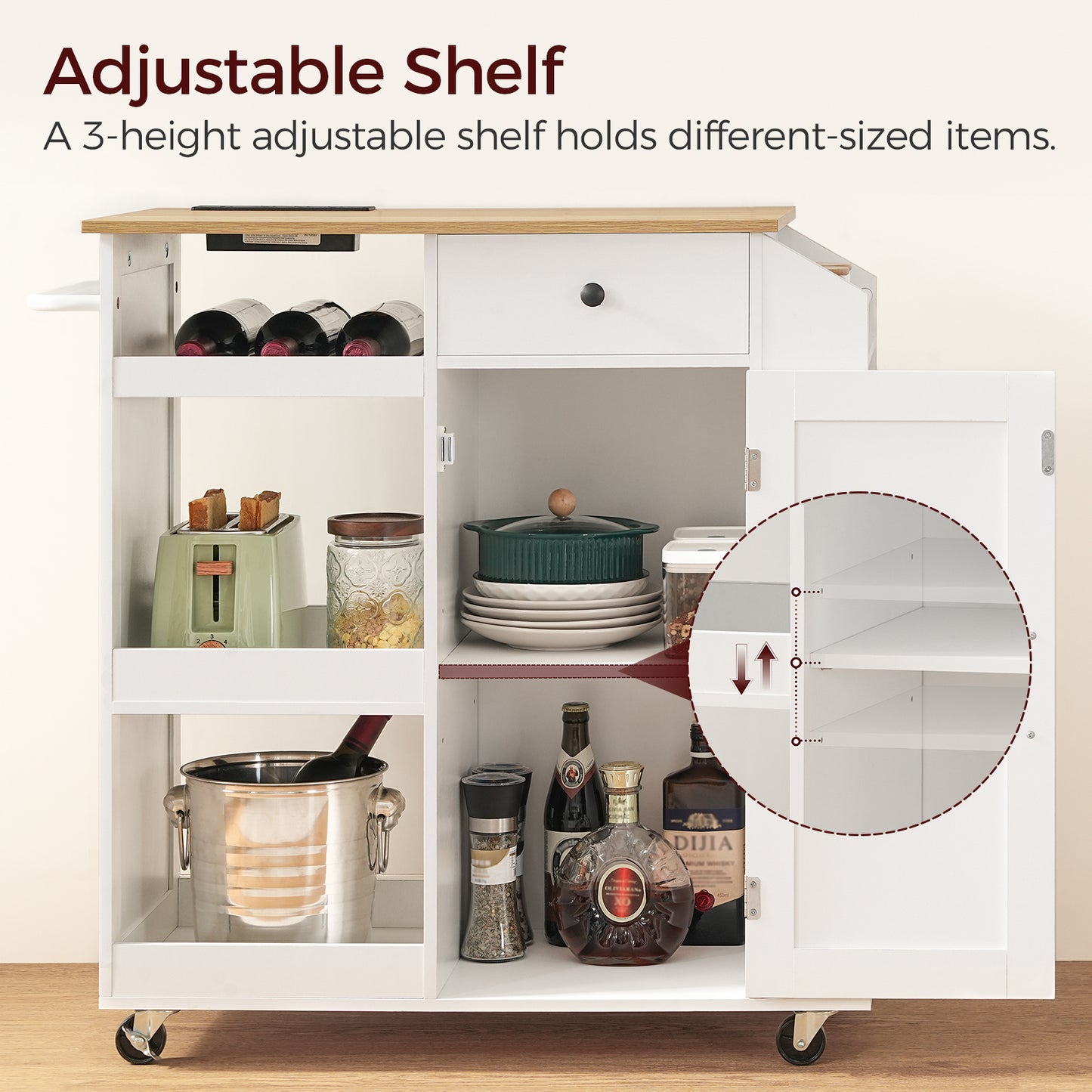 MAHANCRIS Mobile Kitchen Island with Power Outlet & Wine Rack