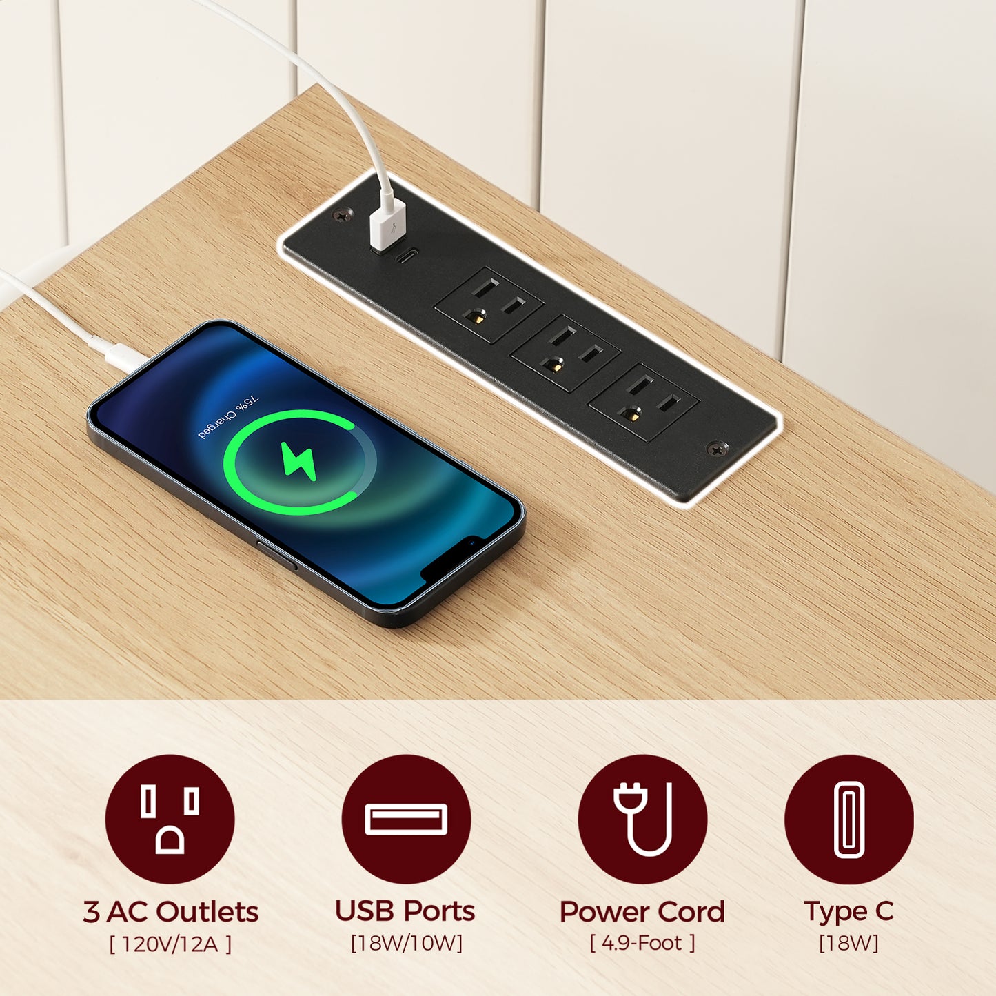 MAHANCRIS Mobile Kitchen Island with Power Outlet & Wine Rack