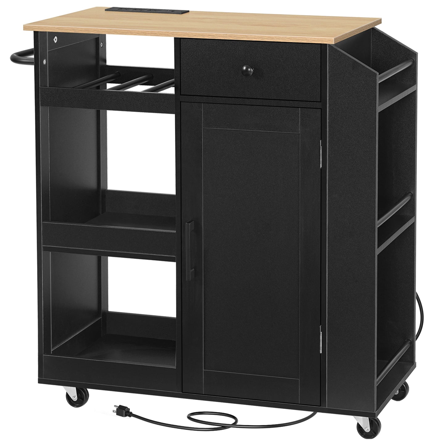 MAHANCRIS Mobile Kitchen Island with Power Outlet & Wine Rack