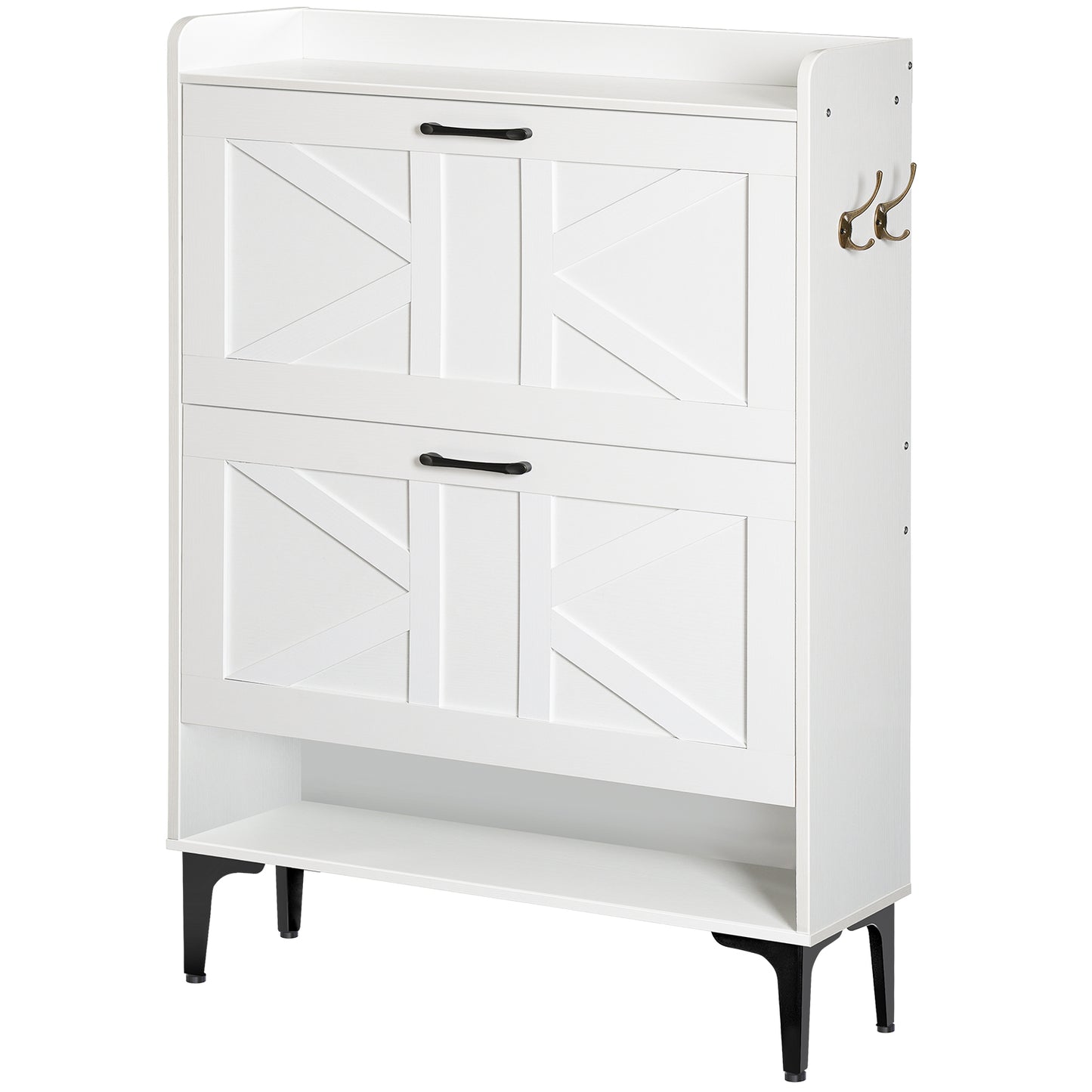 white shoe rack cabinet with hooks