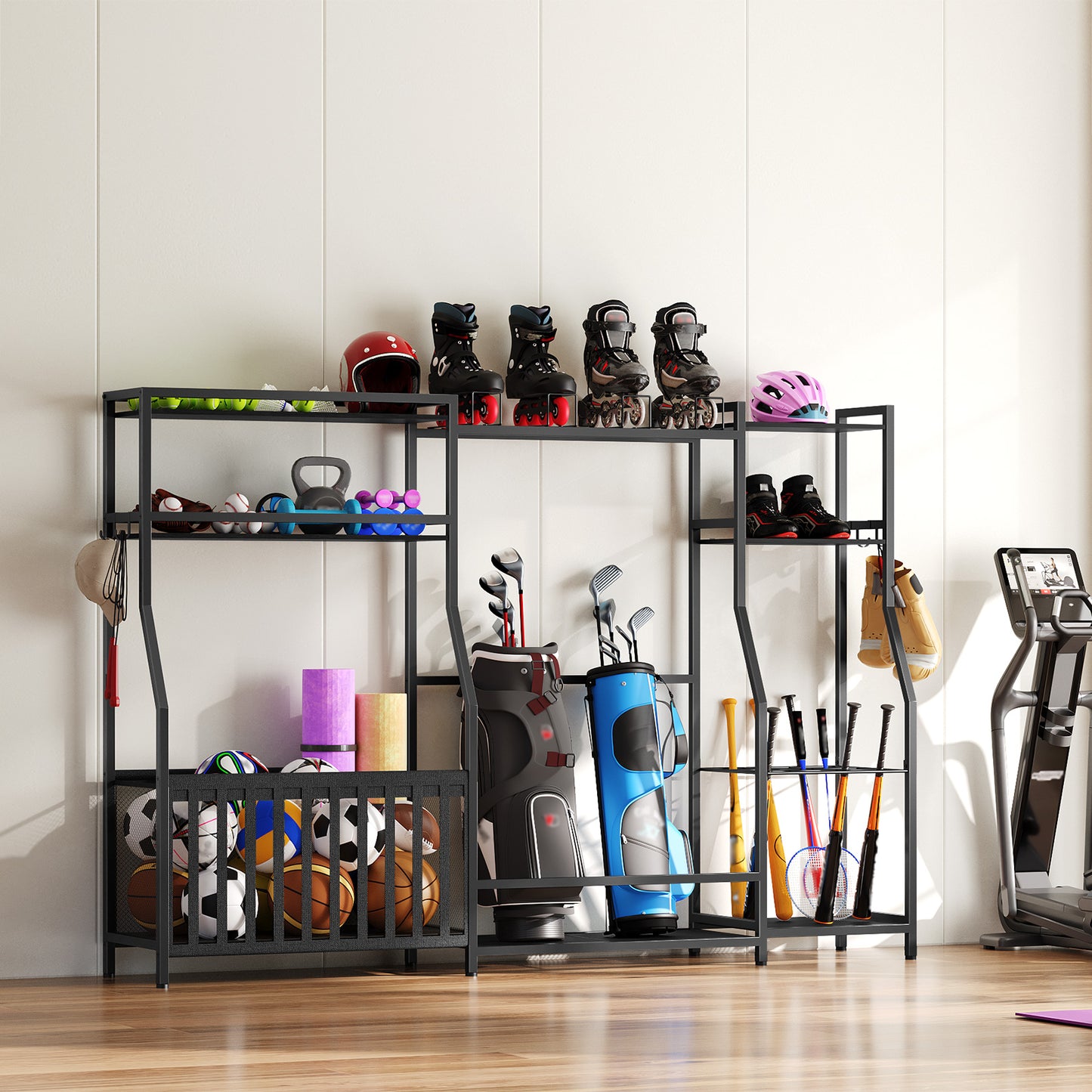 indoor Sports Equipment Organizer with Hooks