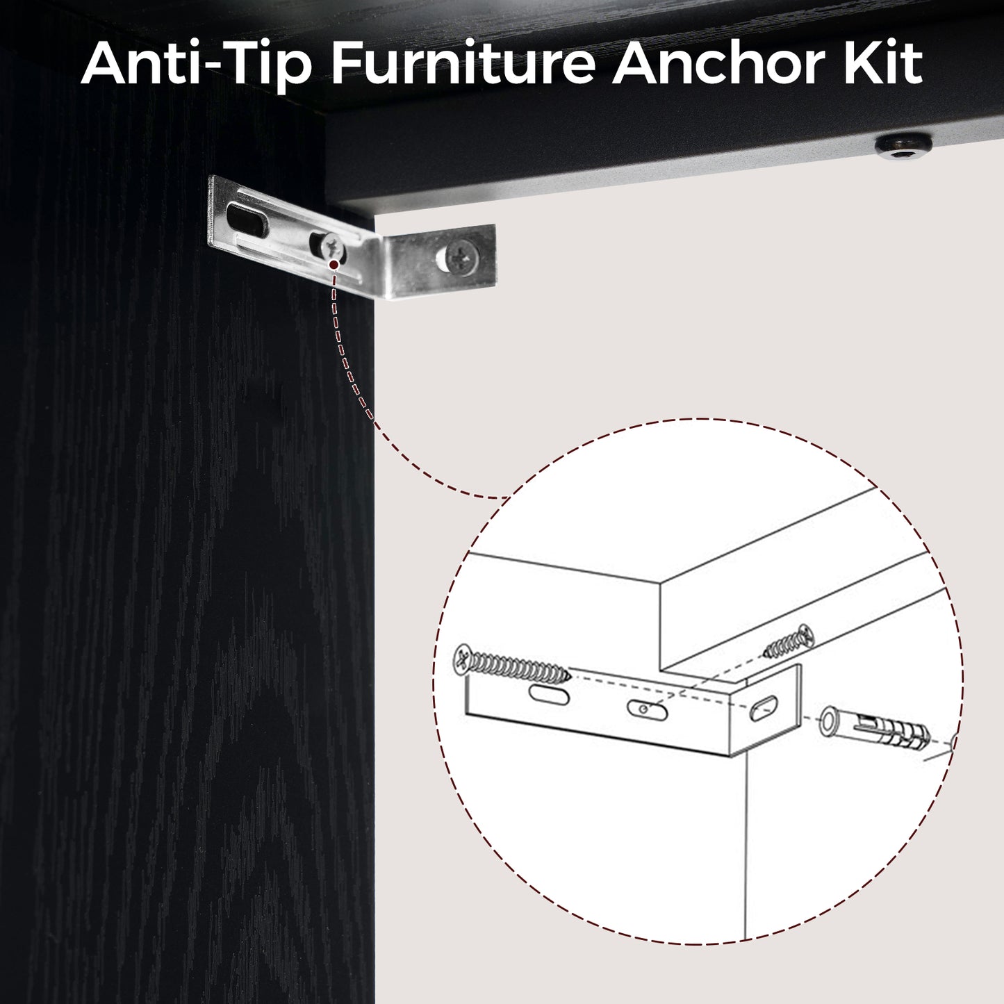 anti-tip furniture anchor kit for stability