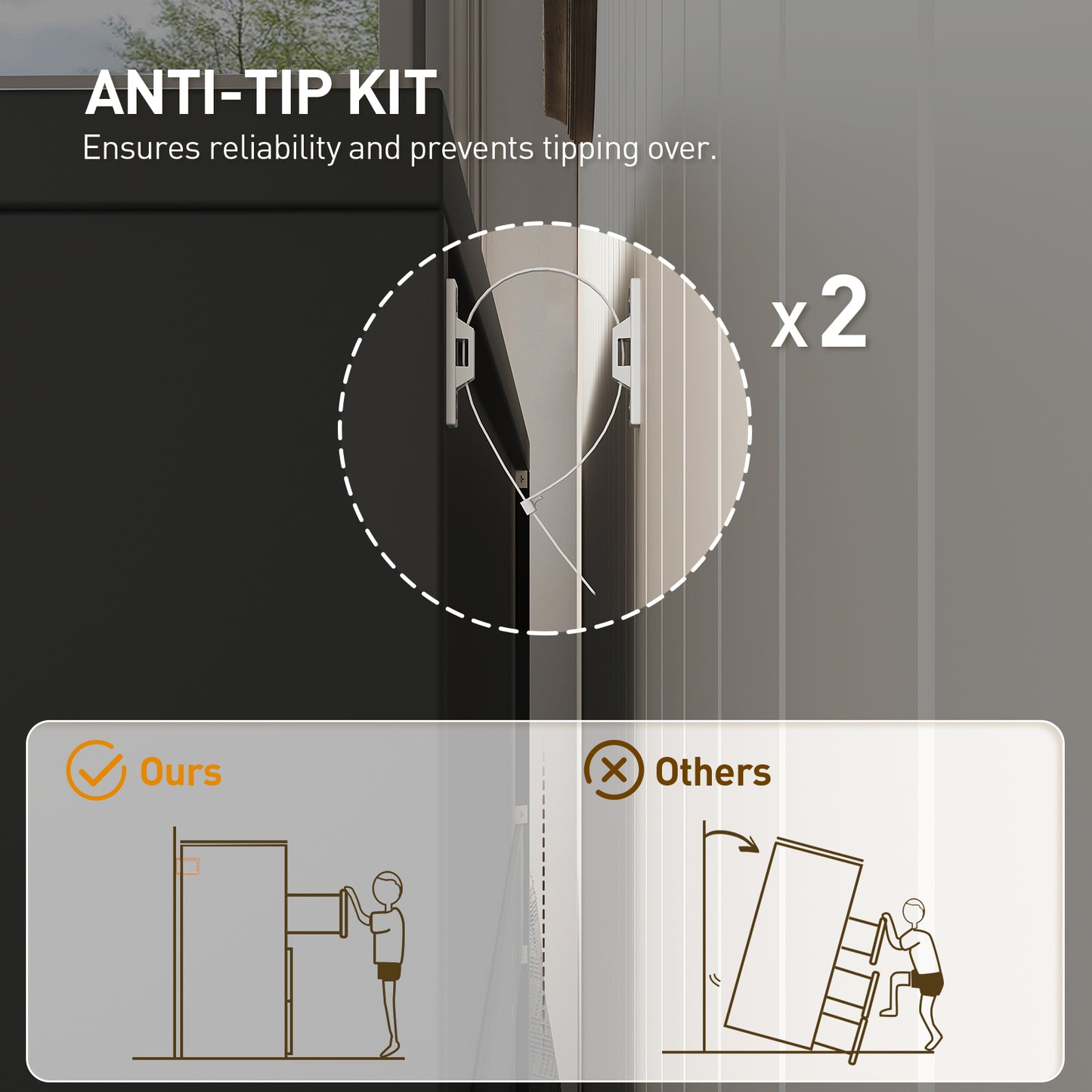 Anti-Tip Kit Safety Devices for Black Dresser – Safety anti-tip kit designed for black dresser stability.