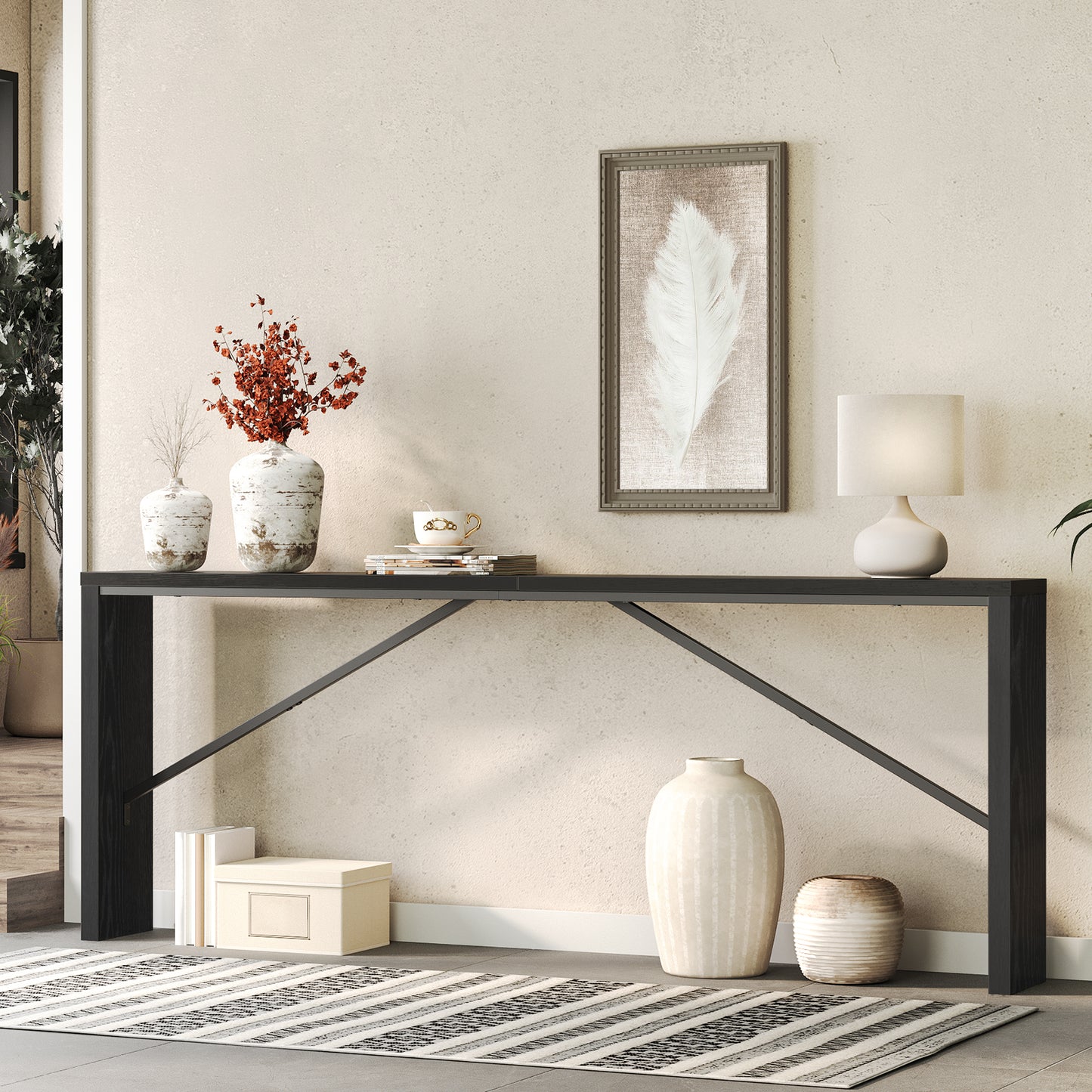 long console table in the living room
