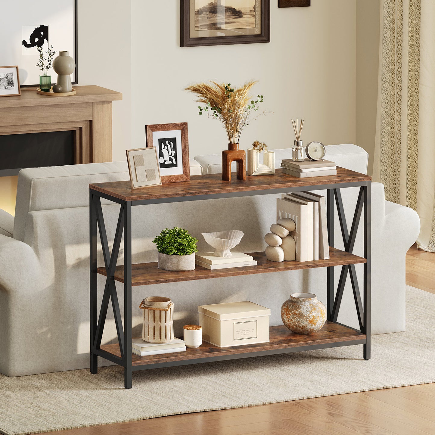 MAHANCRIS 47.2" 3-Tier Industrial Console Table