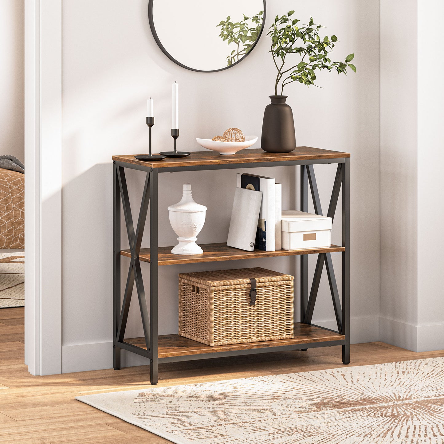3 tier console table with mirror for entryway