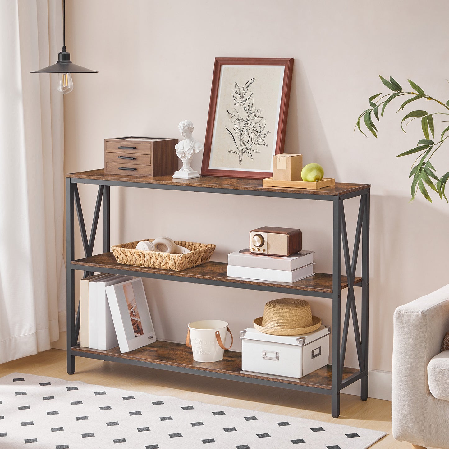 MAHANCRIS 47.2" 3-Tier Industrial Console Table