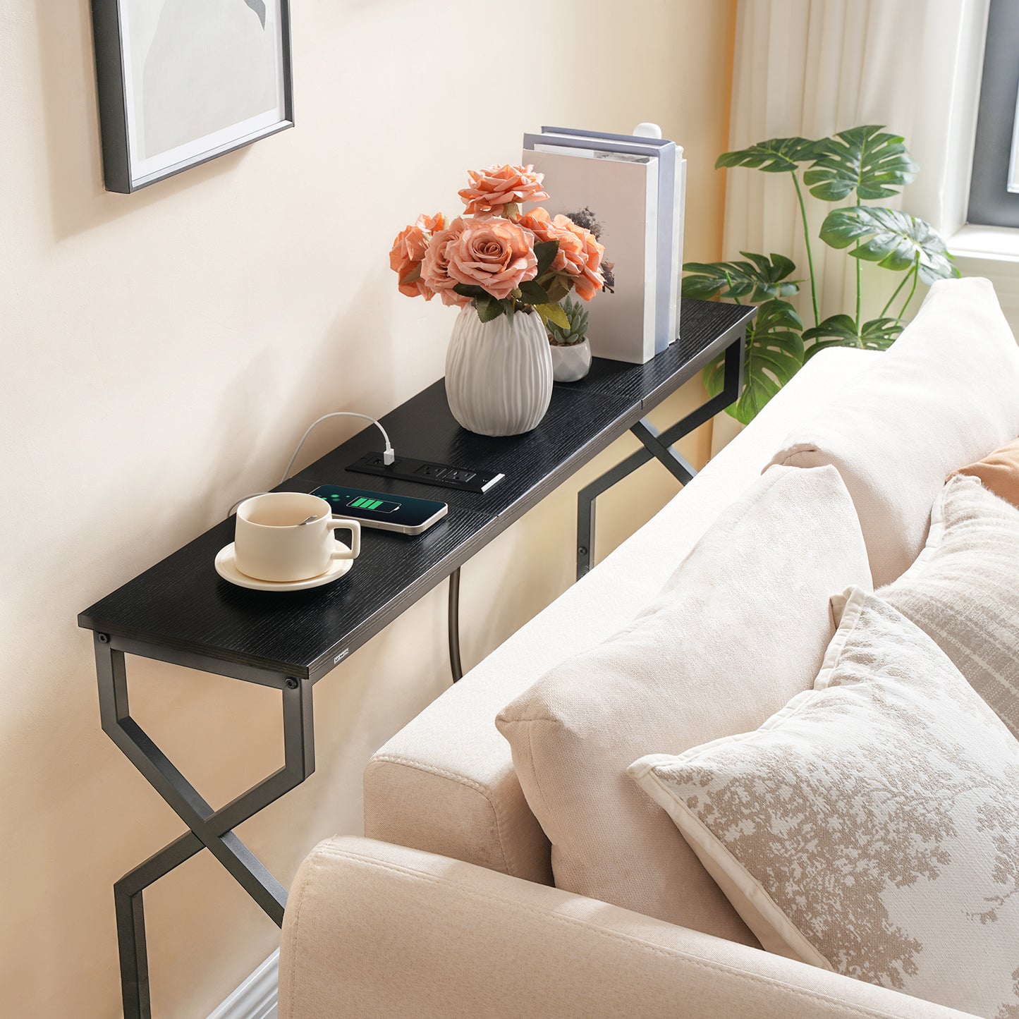 behind couch sofa side table