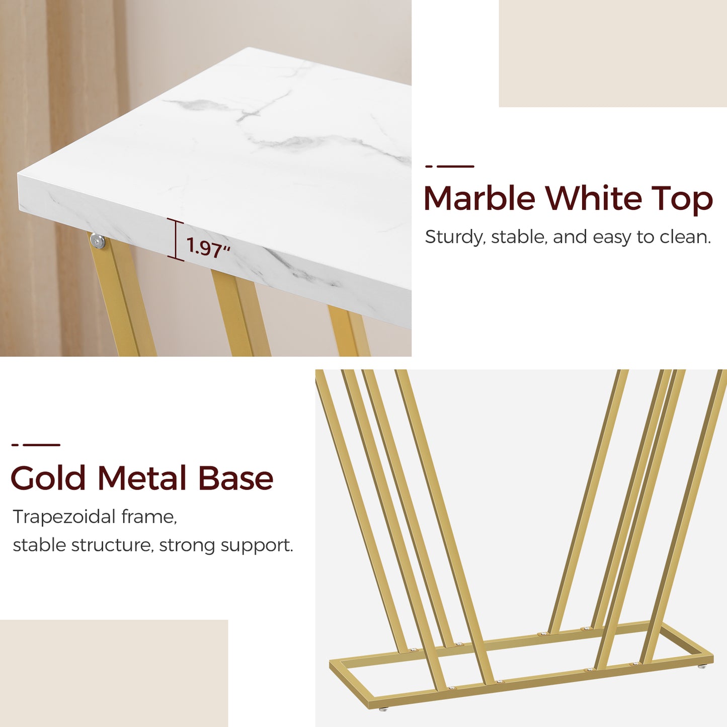 golden console table structure, 1.97‘ thickened top
