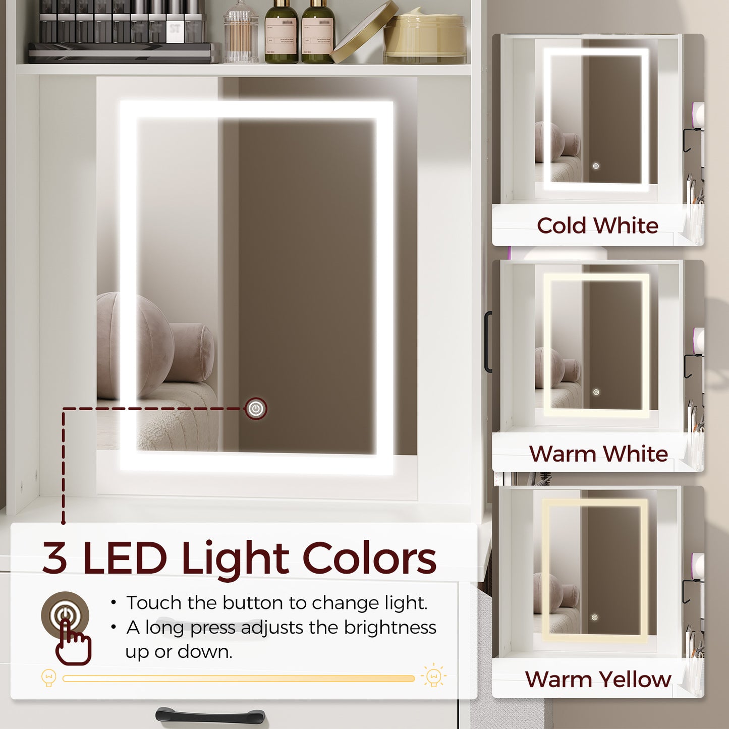 3 LED light colors cold,warm white and warm yellow