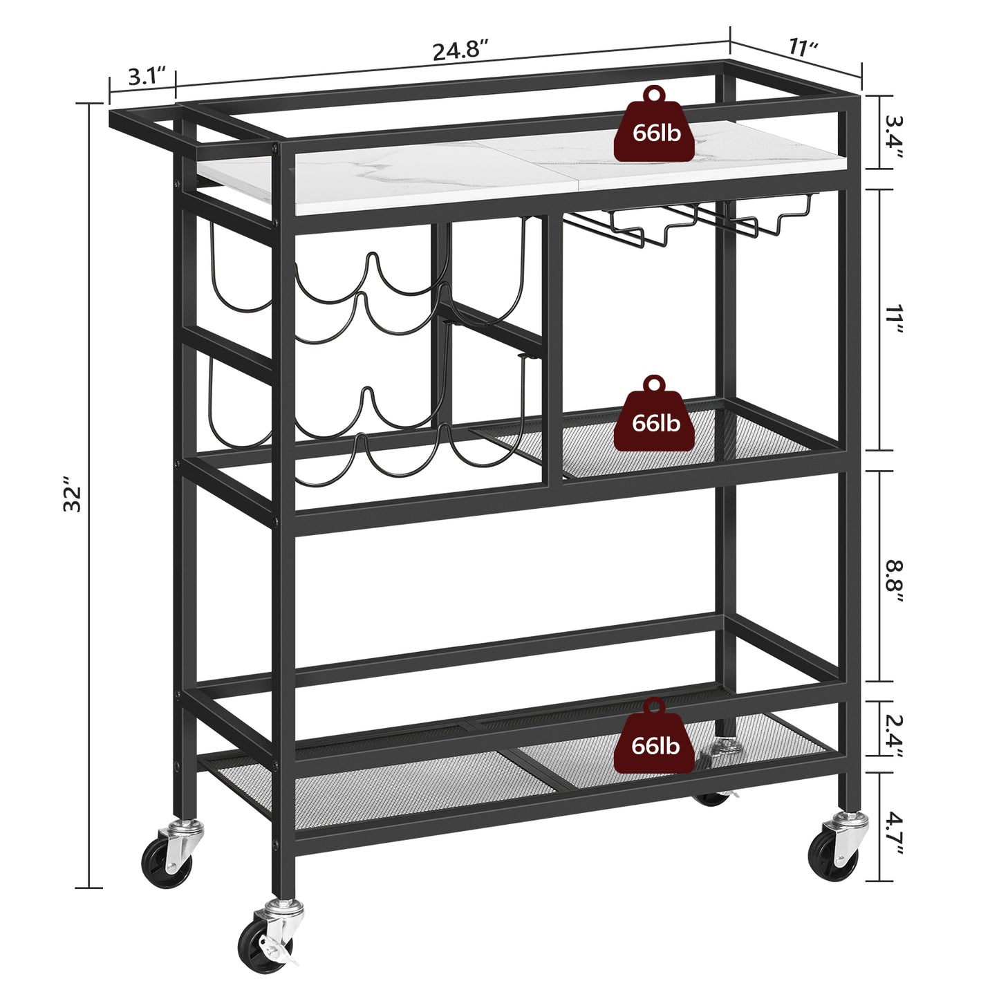MAHANCRIS 3-Tier Rolling Bar Cart