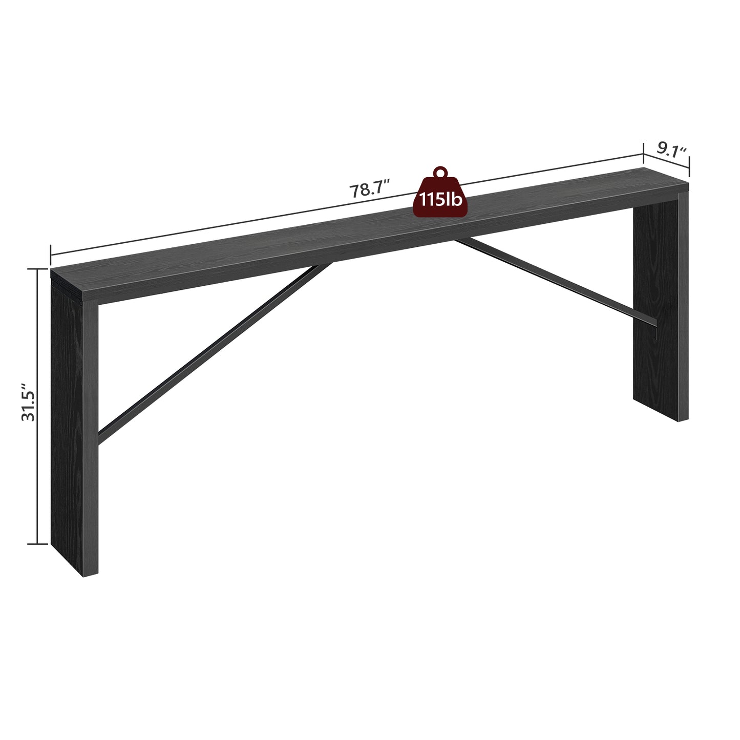 measurementsof 78.7" wooden console table