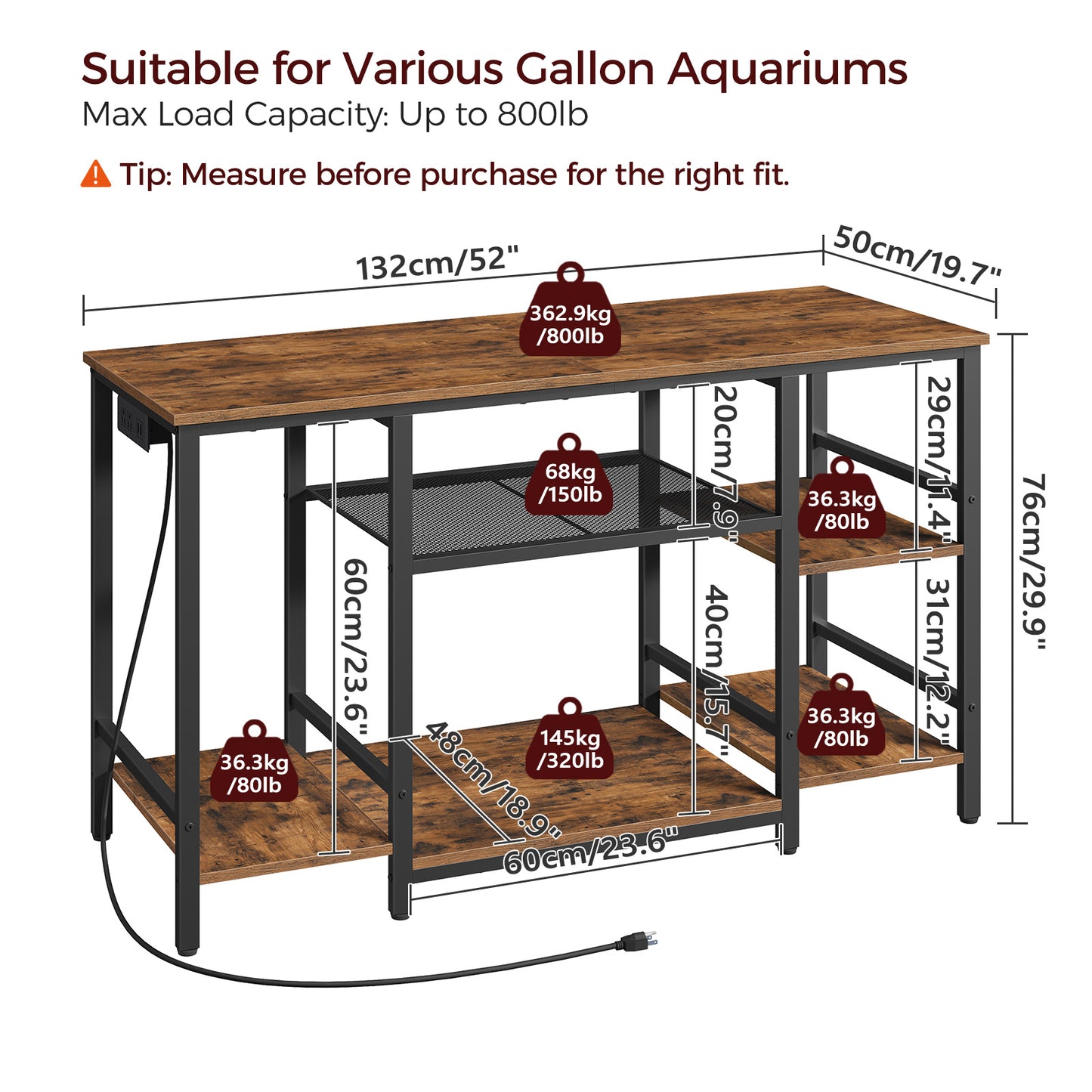 MAHANCRIS 55-75 Gallon Fish Tank Stand
