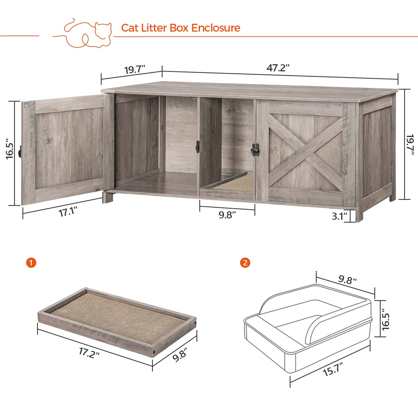 MAHANCRIS 47.2" Cat Litter Box Enclosure for 2 Cats
