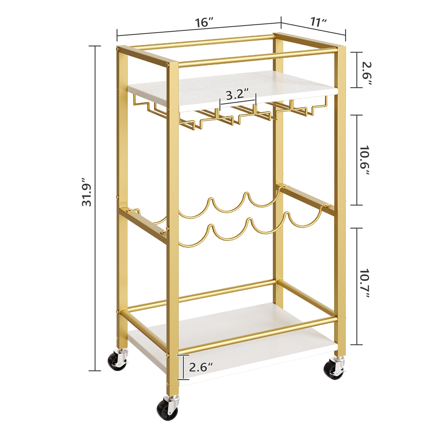 measurements for 3 tier golden bar cart