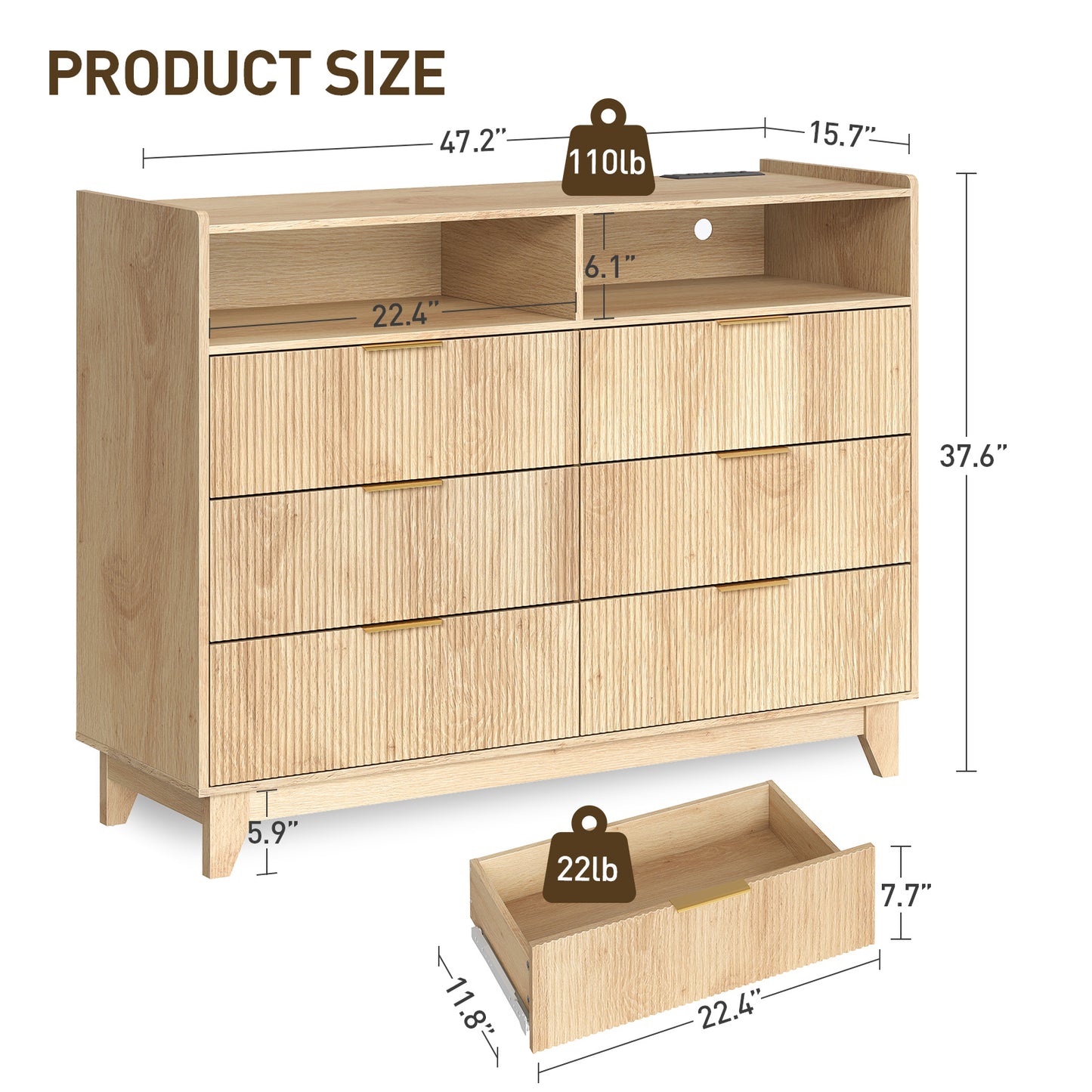 MAHANCRIS Fluted 6 Drawer Dresser