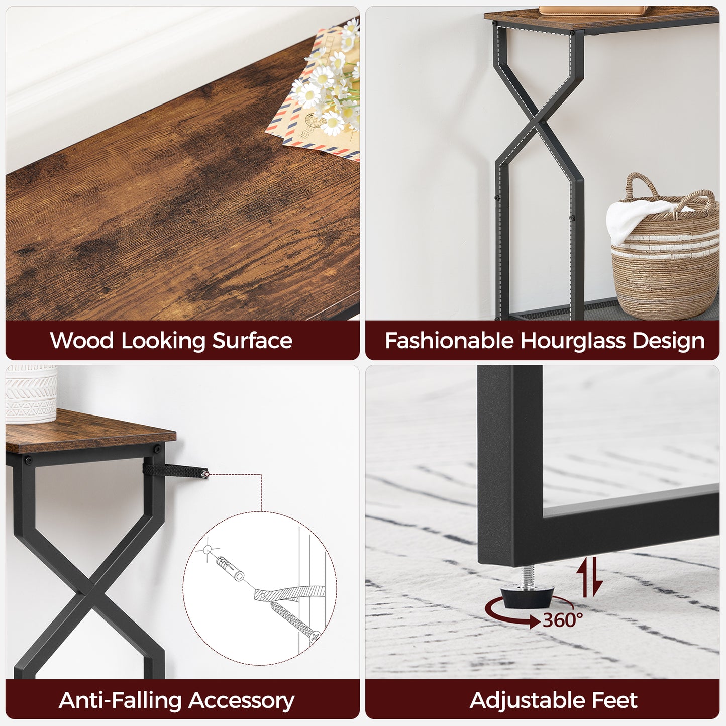 fashionable hourglass design for mahancris rustic brow short console table