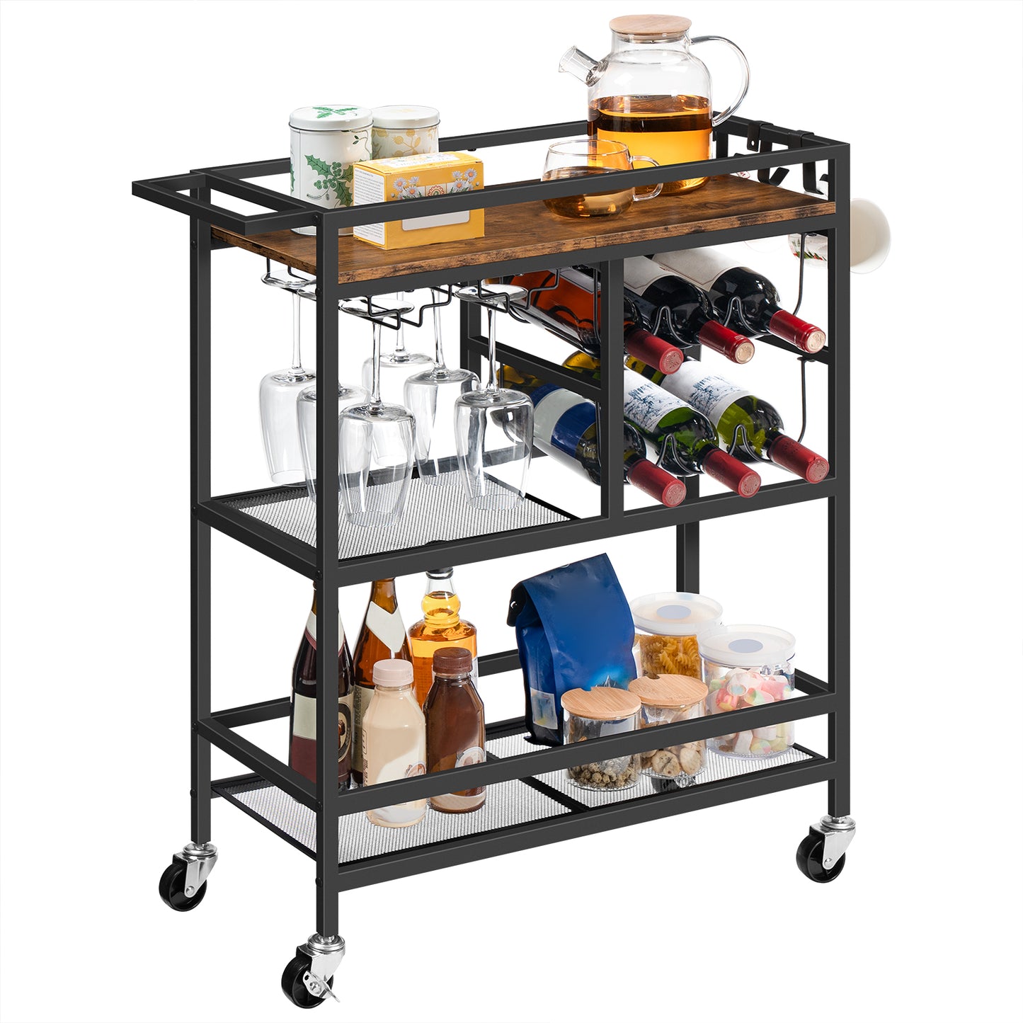 3tier black bar cart with handles