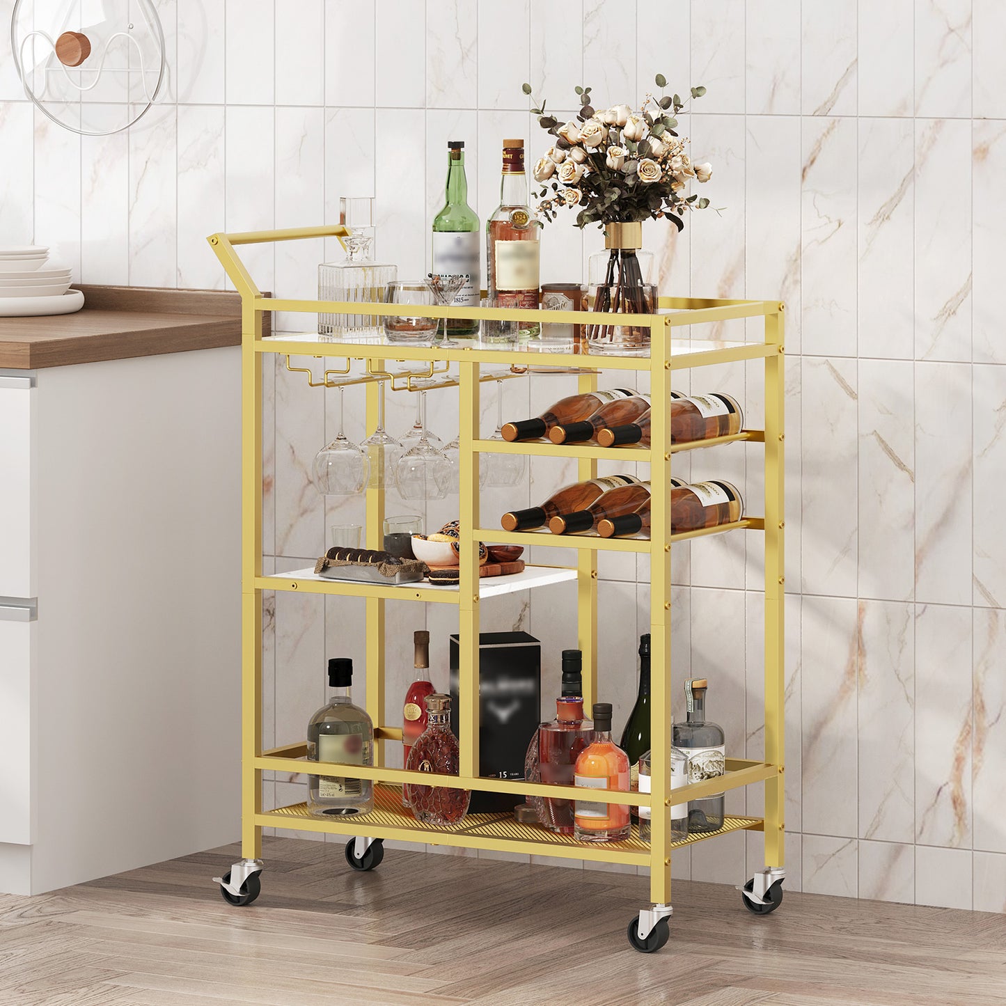 MAHANCRIS 3-Tier Serving Cart with Mirrored Top