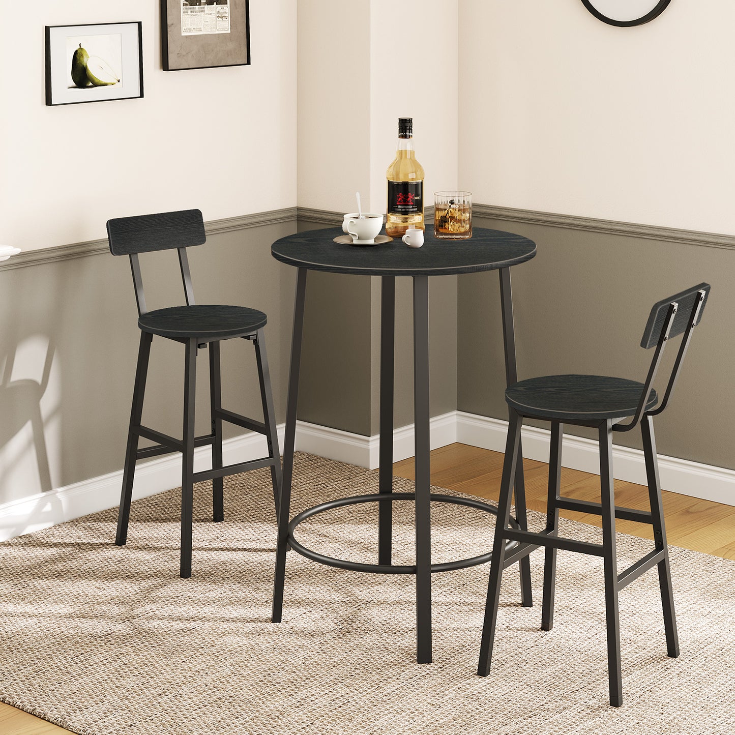 MAHANCRIS Set of 2 Modern Round Bar Stools with Backrest