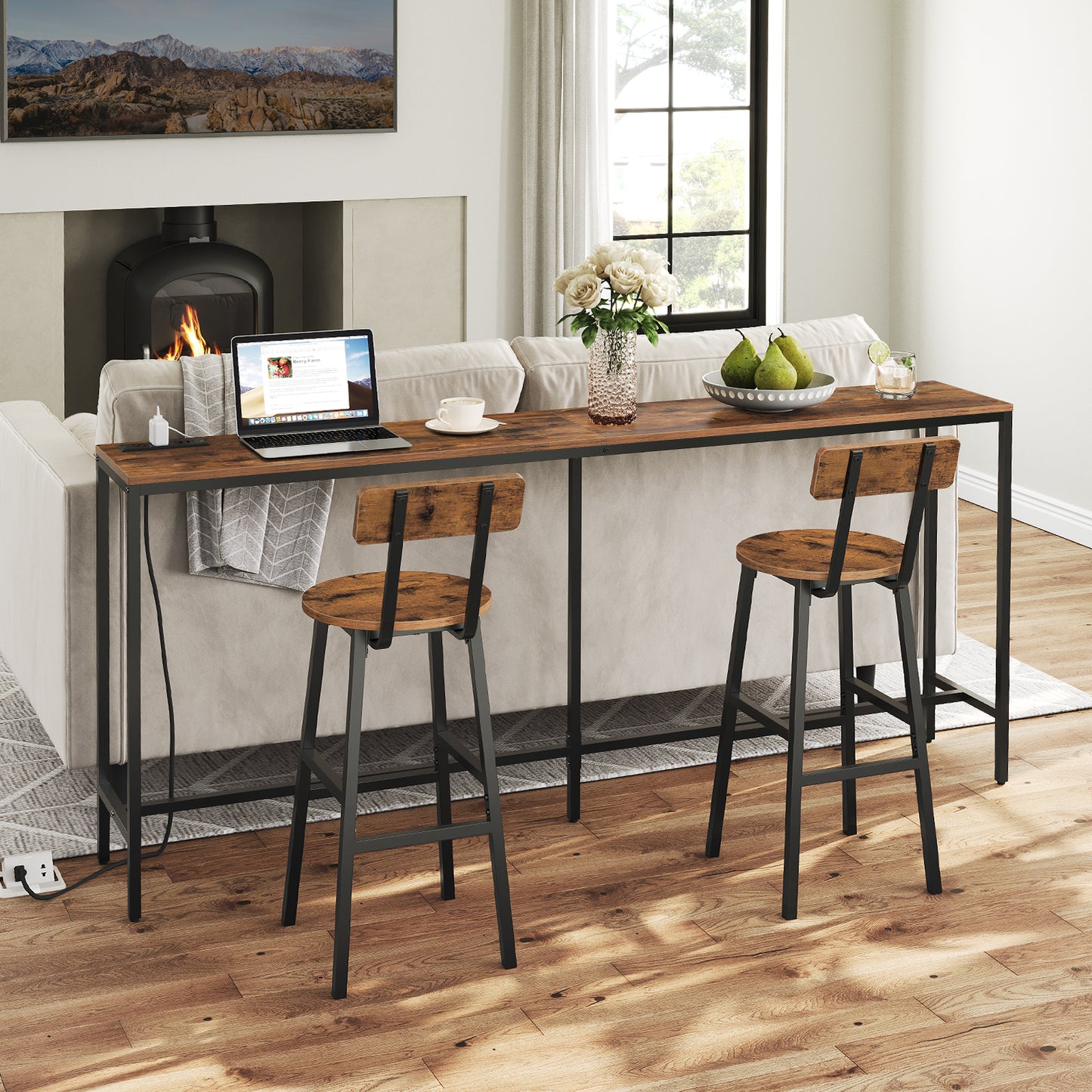 MAHANCRIS Set of 2 Modern Round Bar Stools with Backrest