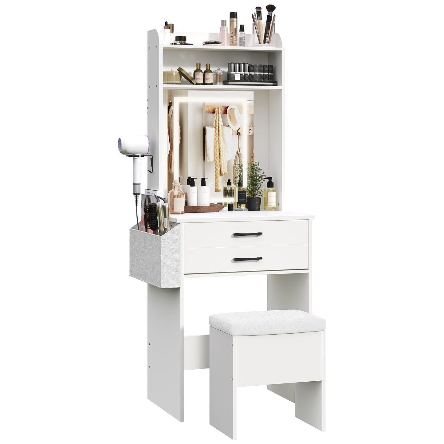 vanity desk functions with ample storage