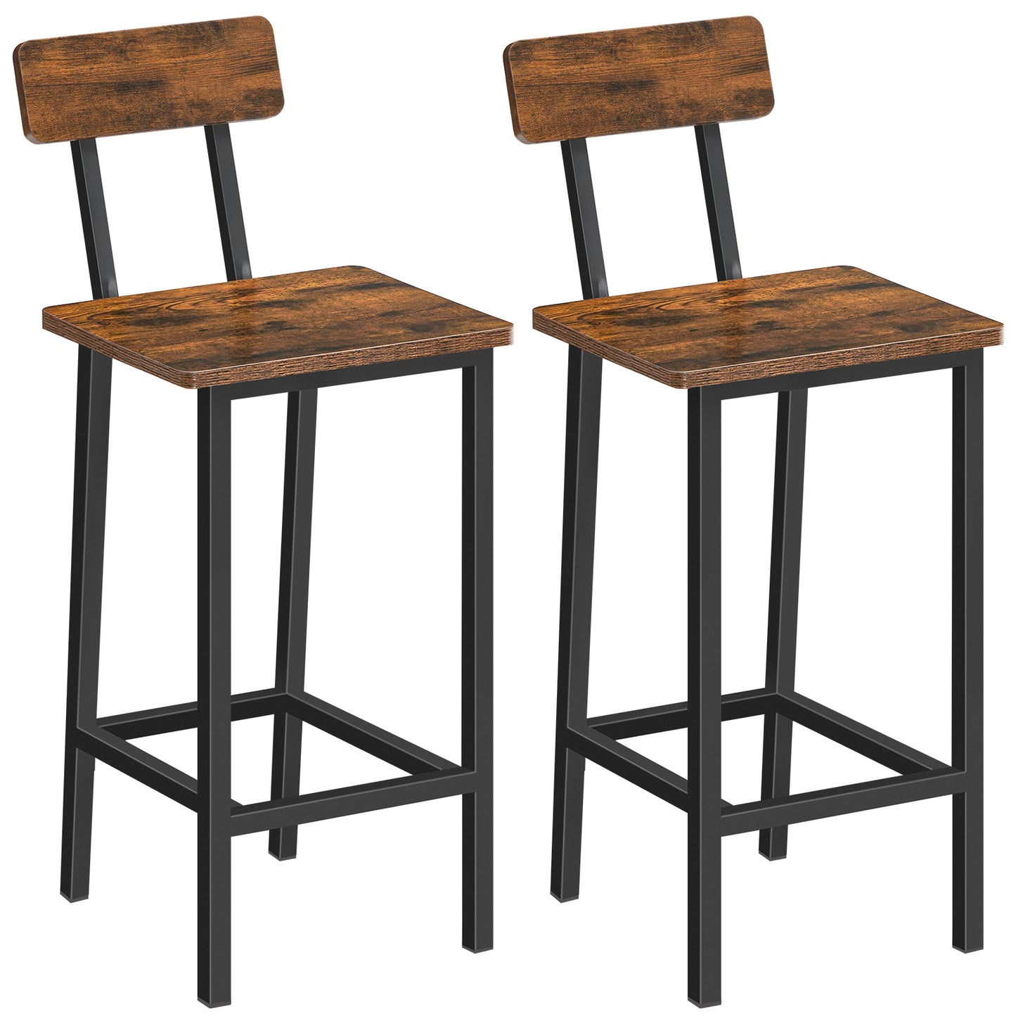MAHANCRIS 24.1 Inches Set of 2 Bar Stools with Backrest Rustic Brown