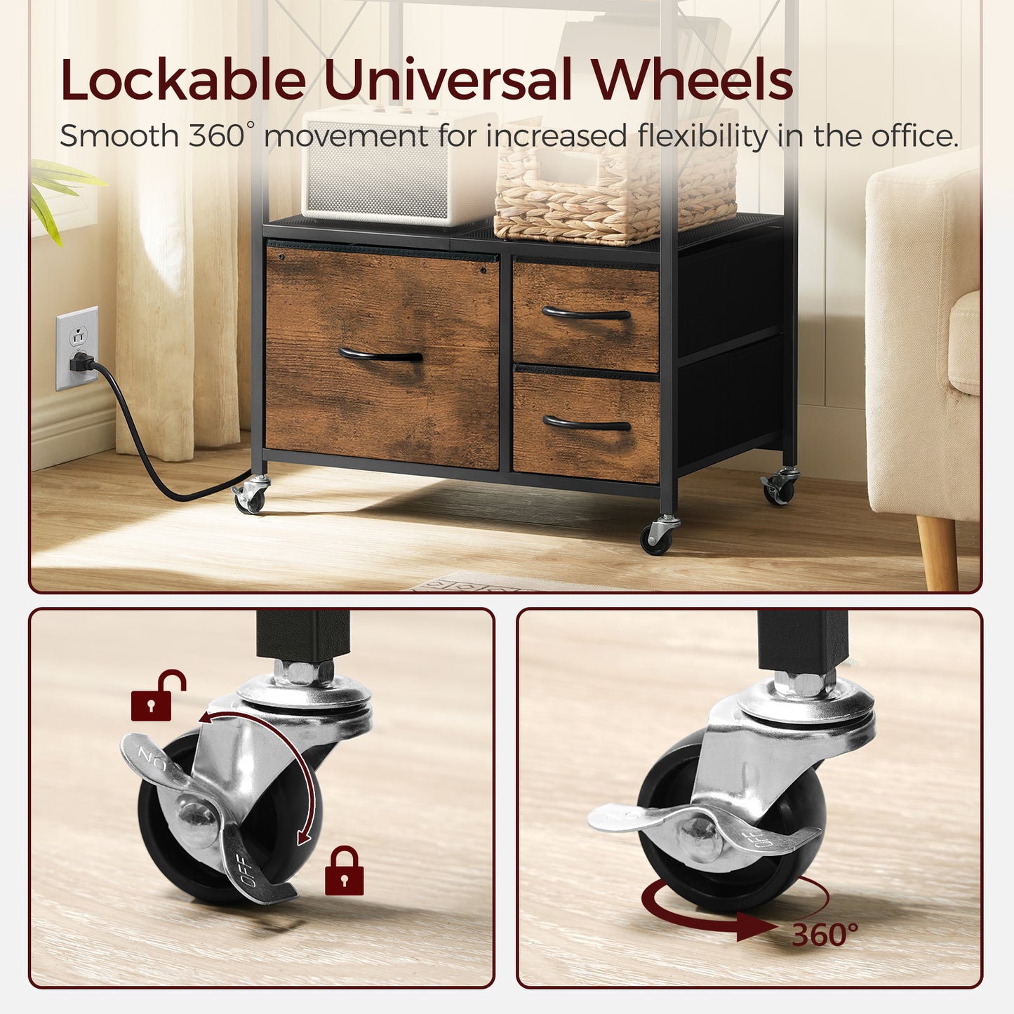 industrial printer stand with lockable wheels
