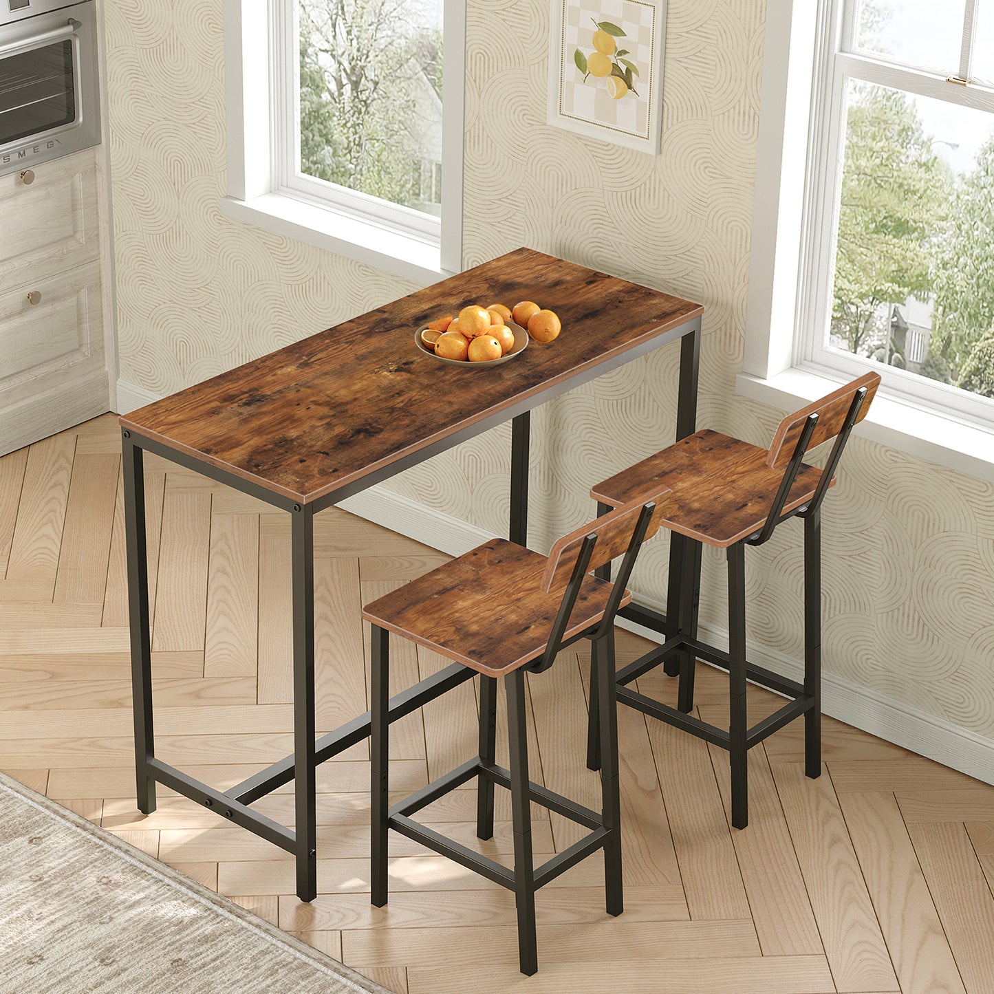 MAHANCRIS 24.1 Inches Set of 2 Bar Stools with Backrest Rustic Brown