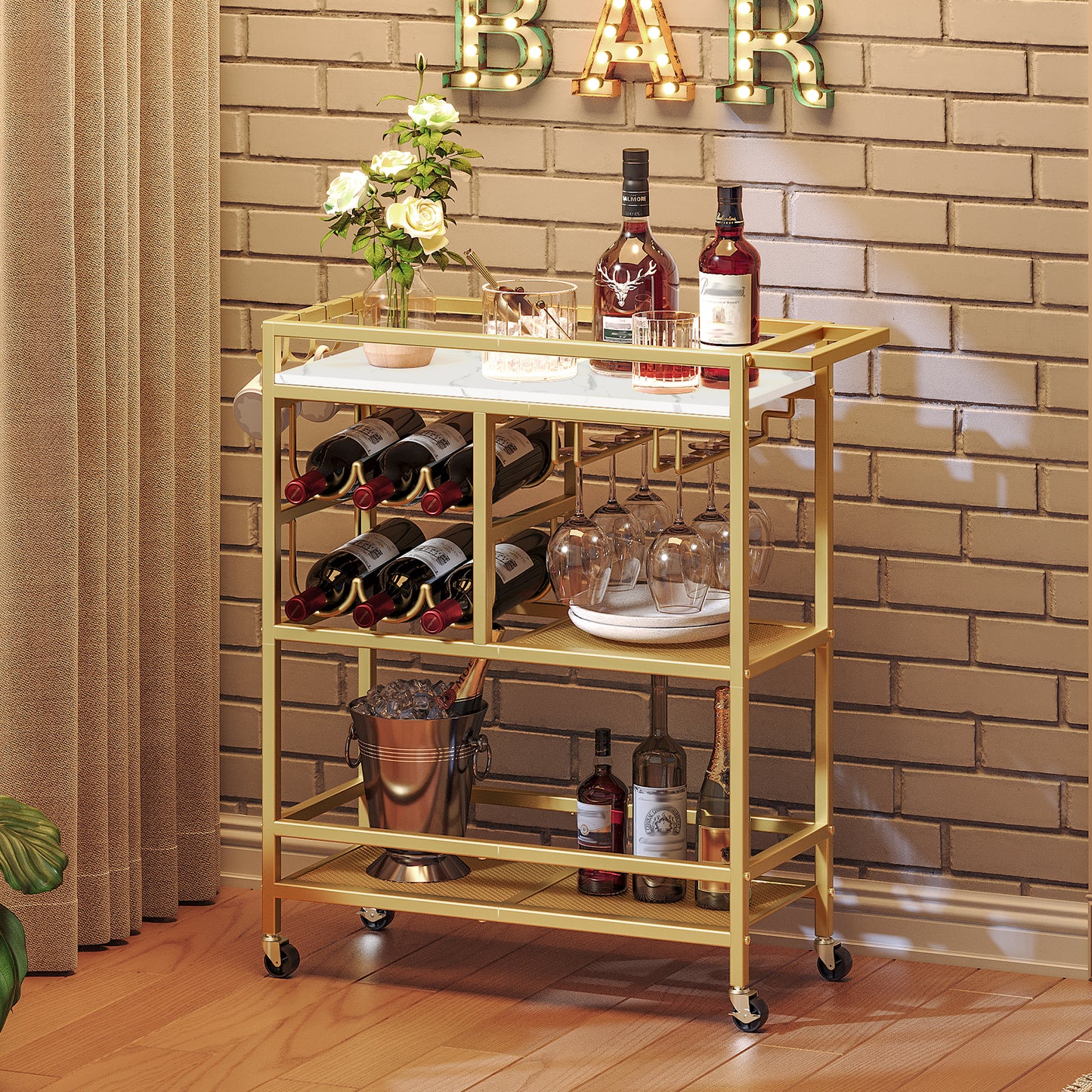 MAHANCRIS 3-Tier Rolling Bar Cart