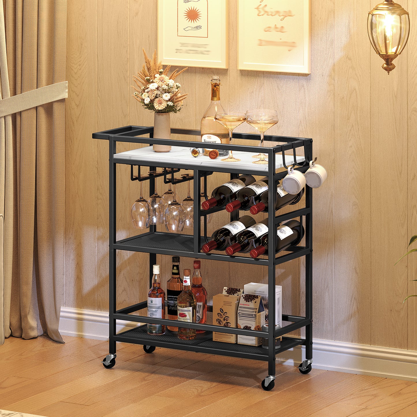 MAHANCRIS 3-Tier Rolling Bar Cart