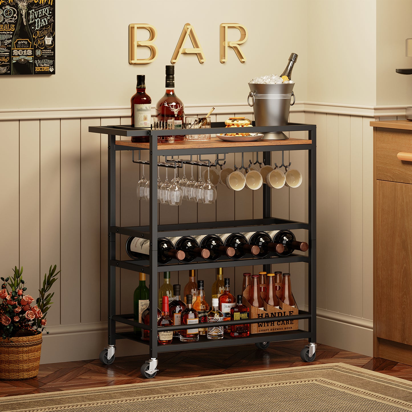MAHANCRIS 3-Tier Serving Cart with Wine Rack