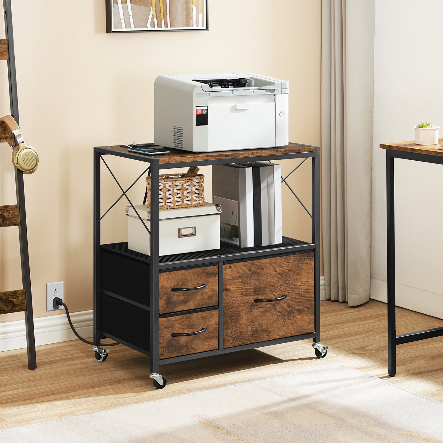 printer stand with lockable wheels