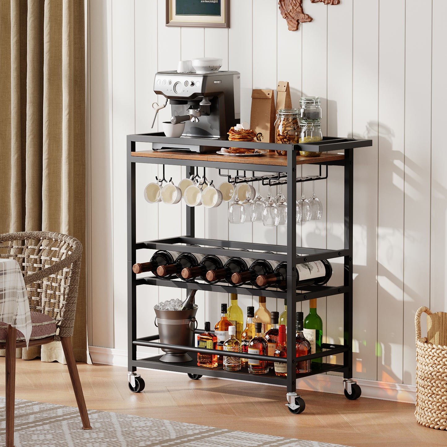 MAHANCRIS 3-Tier Serving Cart with Wine Rack