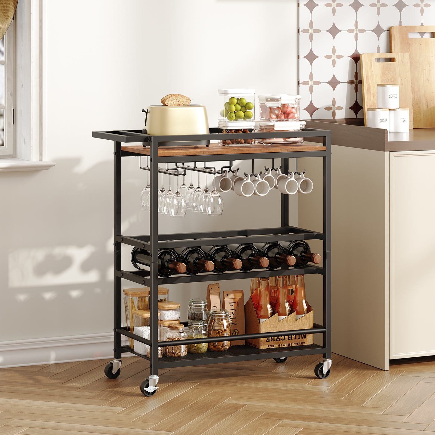 MAHANCRIS 3-Tier Serving Cart with Wine Rack