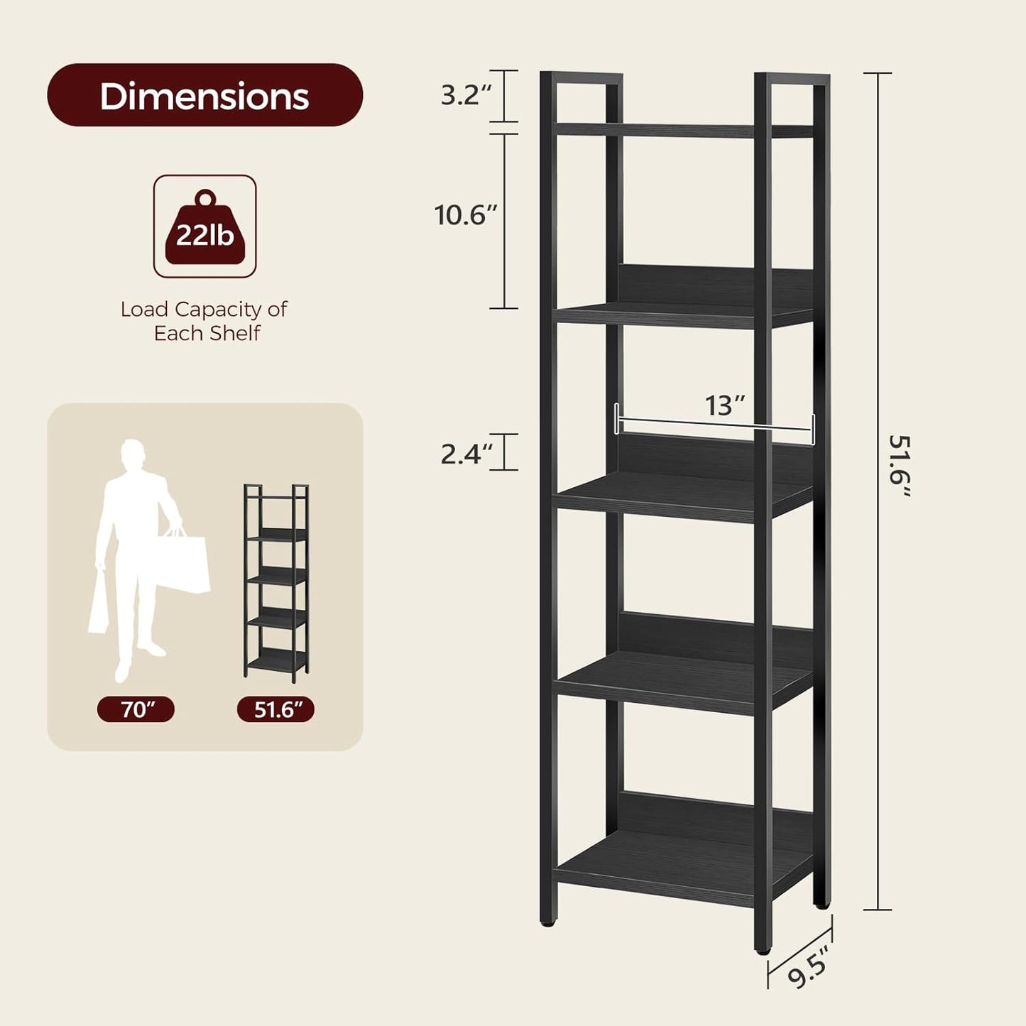 MAHANCRIS 5-Tier Bookshelf