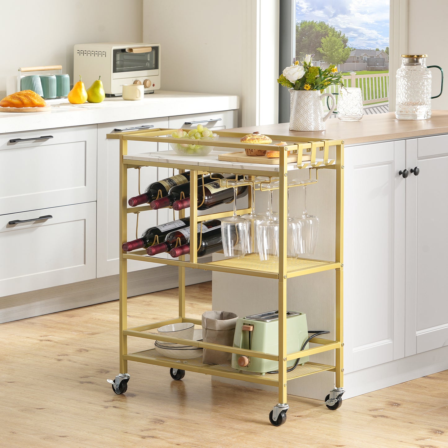 MAHANCRIS 3-Tier Rolling Bar Cart