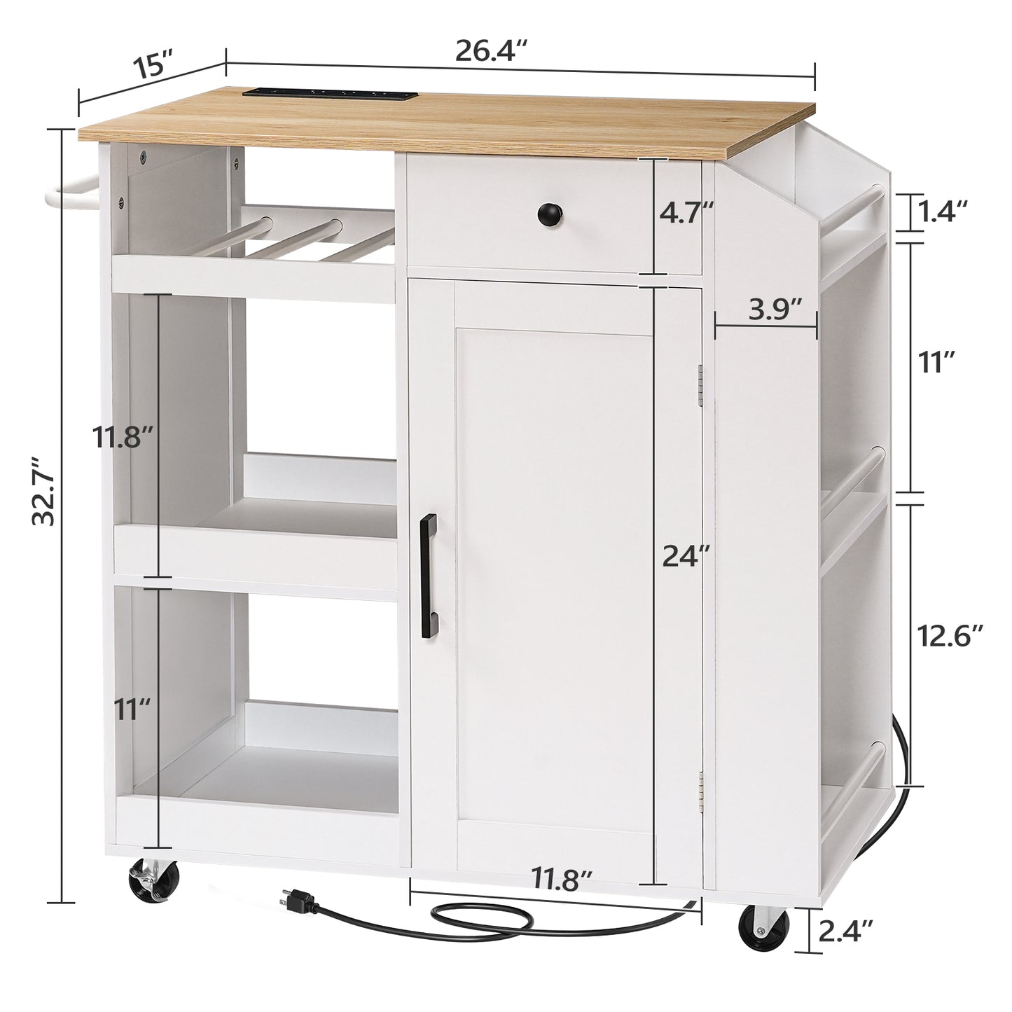 MAHANCRIS Mobile Kitchen Island with Power Outlet & Wine Rack