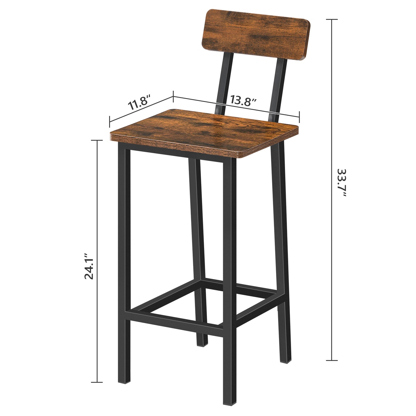 MAHANCRIS 24.1 Inches Set of 2 Bar Stools with Backrest Rustic Brown