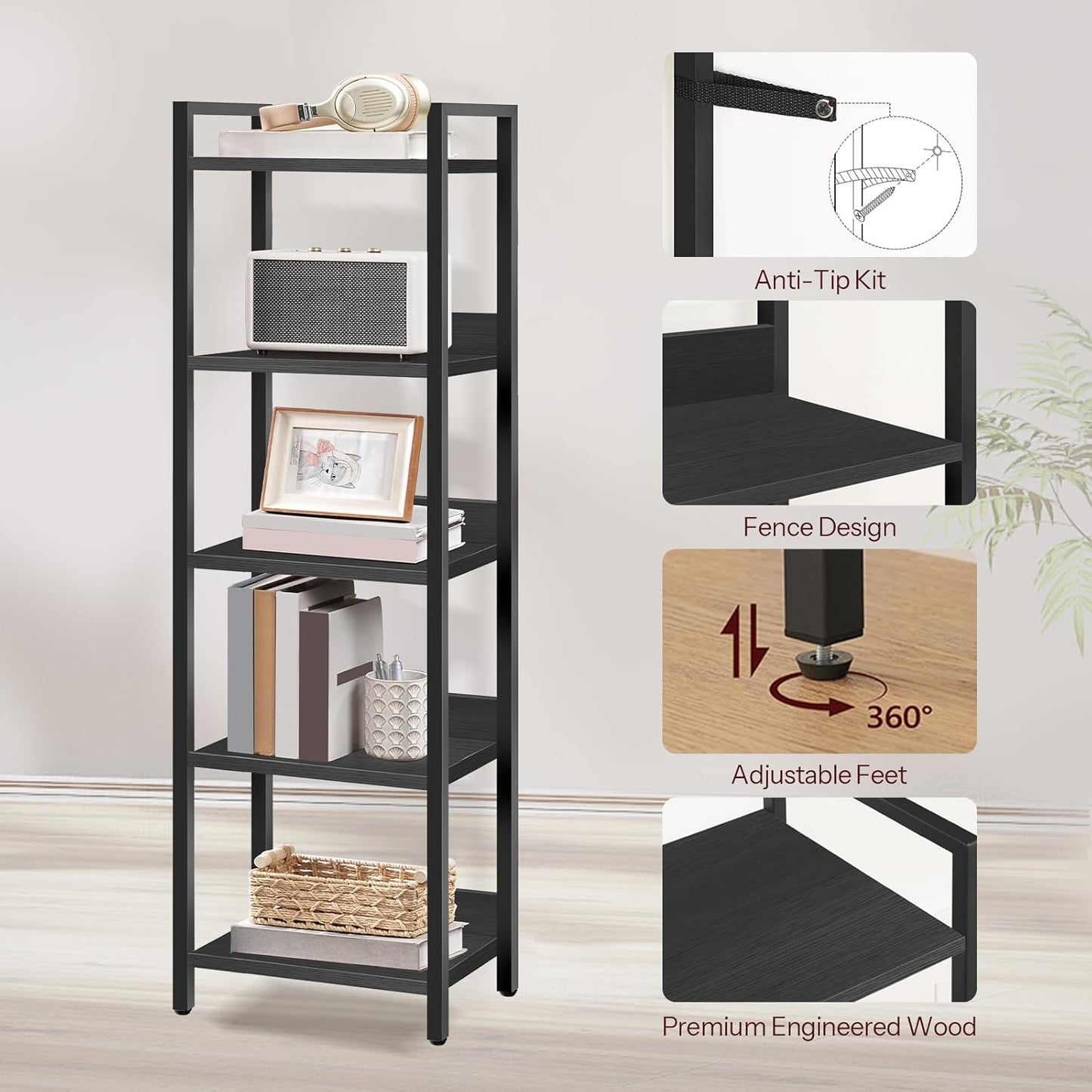 MAHANCRIS 5-Tier Bookshelf